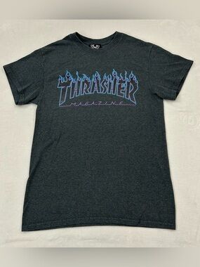 Vintage Y2K Thrasher Magazine Flame Logo Graphic Print Short Sleeve Shirt Mens S